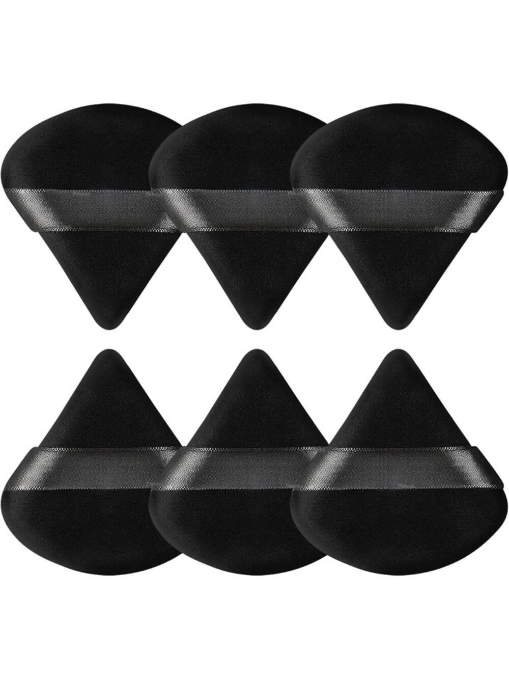 Soft Velour Triangle & Round Makeup Puffs - 6 Pack, Washable with Finger Strap